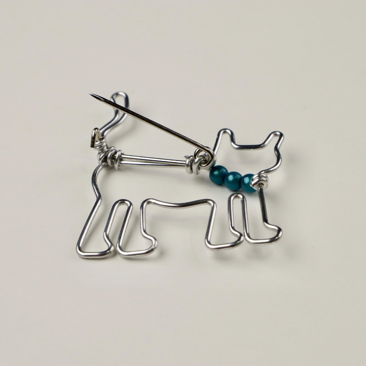 Cat Brooch Beaded Blue Collar Wire Jewelry