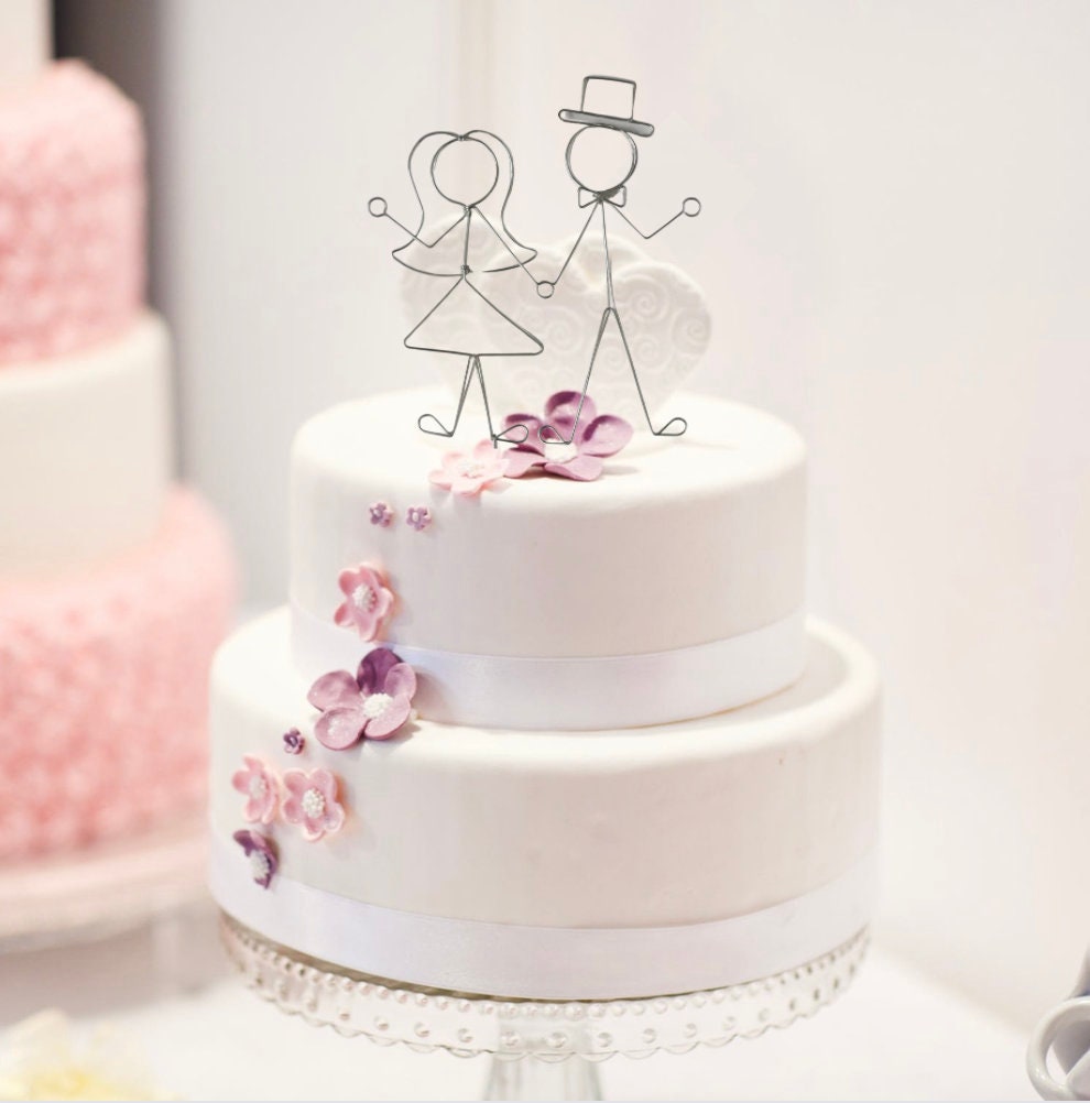 Wedding Cake Topper Bride and Groom Stick Figures