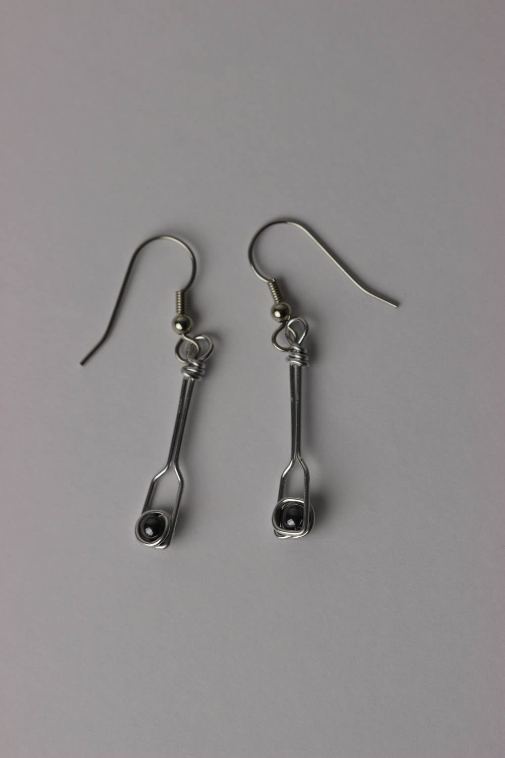 Paddle Earrings Wire Jewelry with Hematite Beads