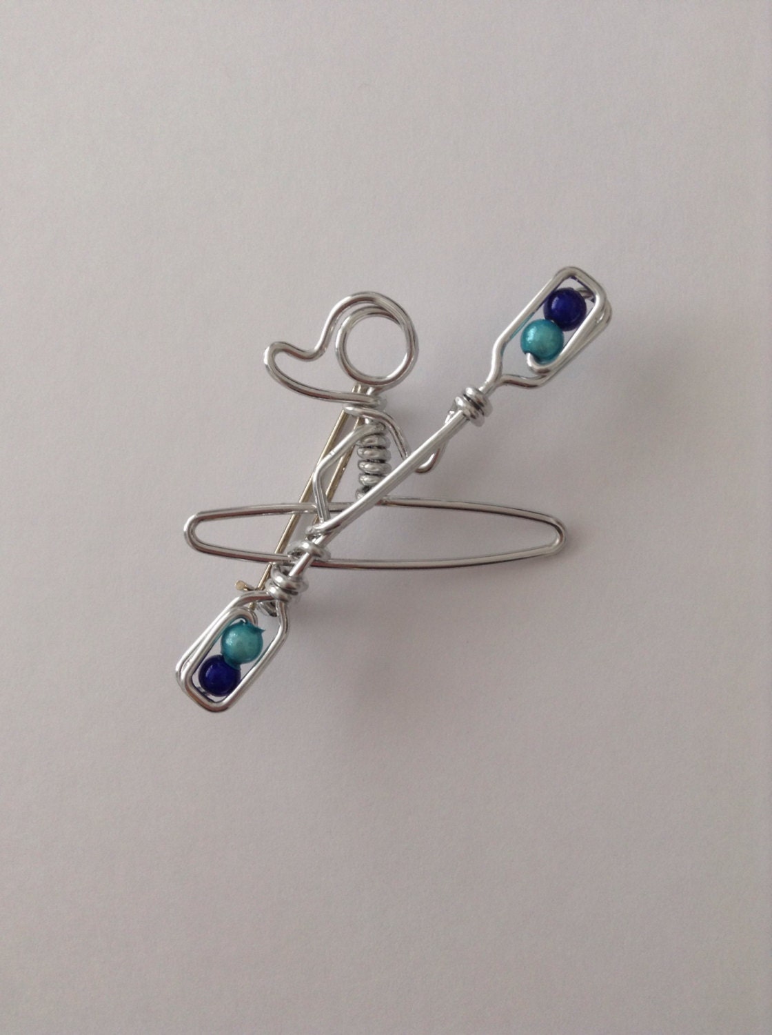 Kayak Brooch with Blue Beads // Gift for Kayakers