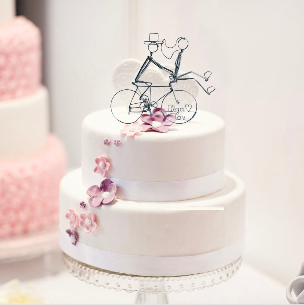 Bicycle Wedding Cake Topper Bride on Handlebars