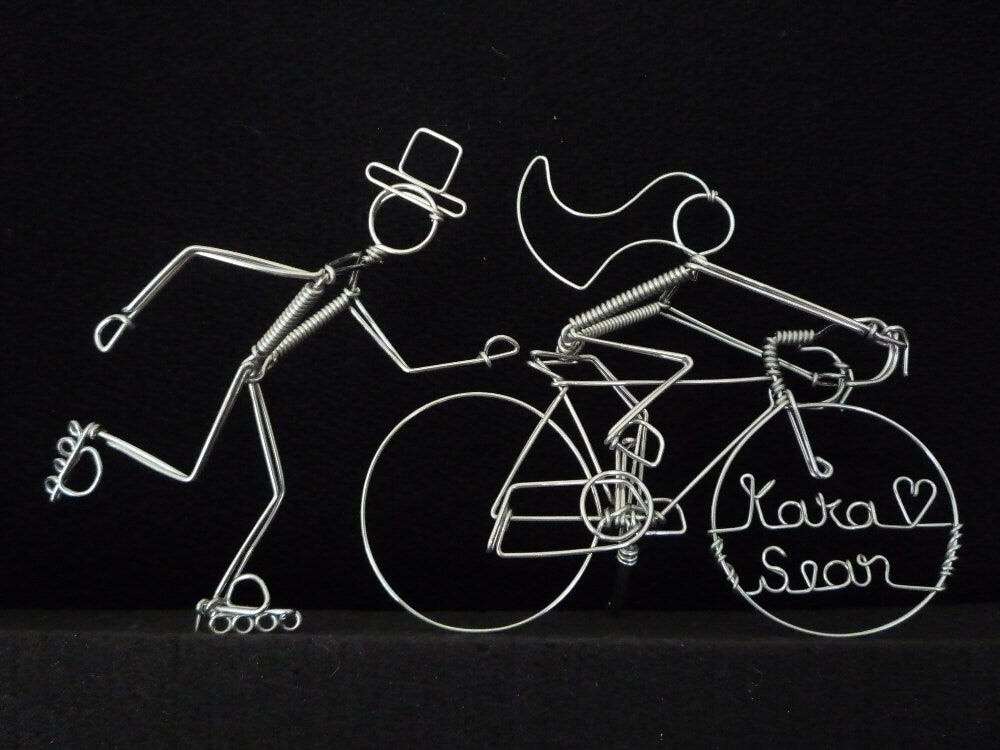 Inline Skater and Personalized Cyclist Wedding Cake Topper