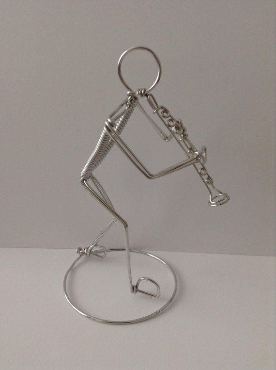 Clarinet Player Ornament Wire Art Sculpture Gift for Musicians