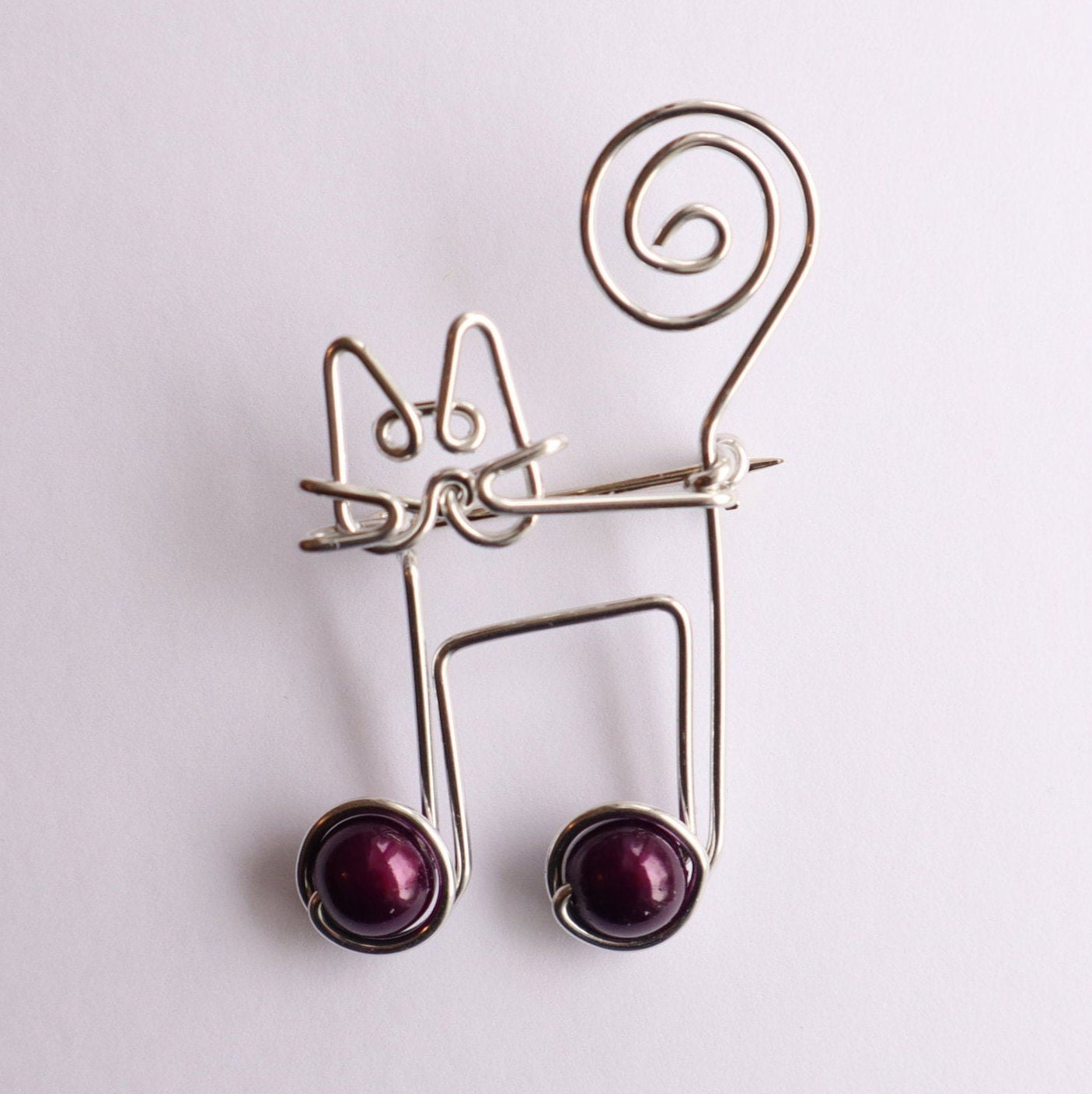 Music Notes Cat Brooch or Bookmark // Gifts for Cat Lovers