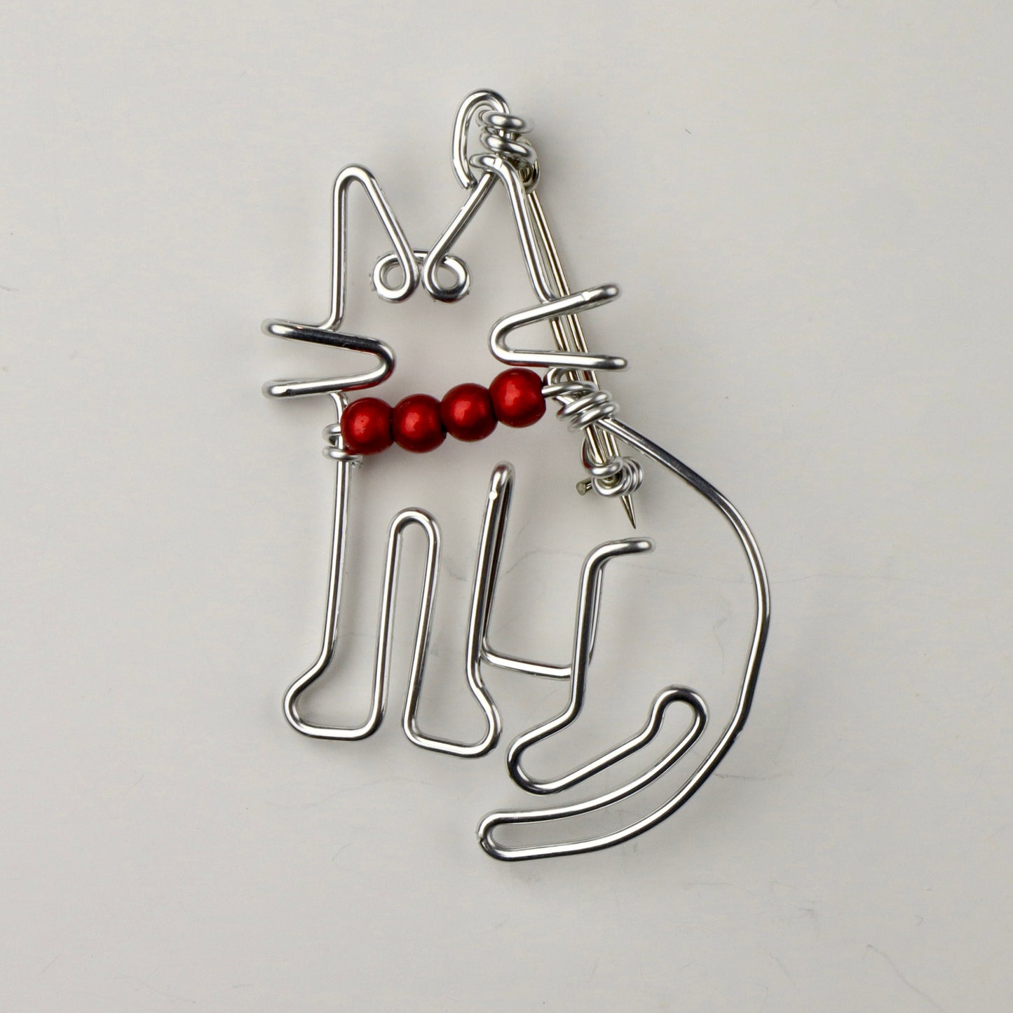 Seated Cat Brooch or Bookmark with Beaded Collar
