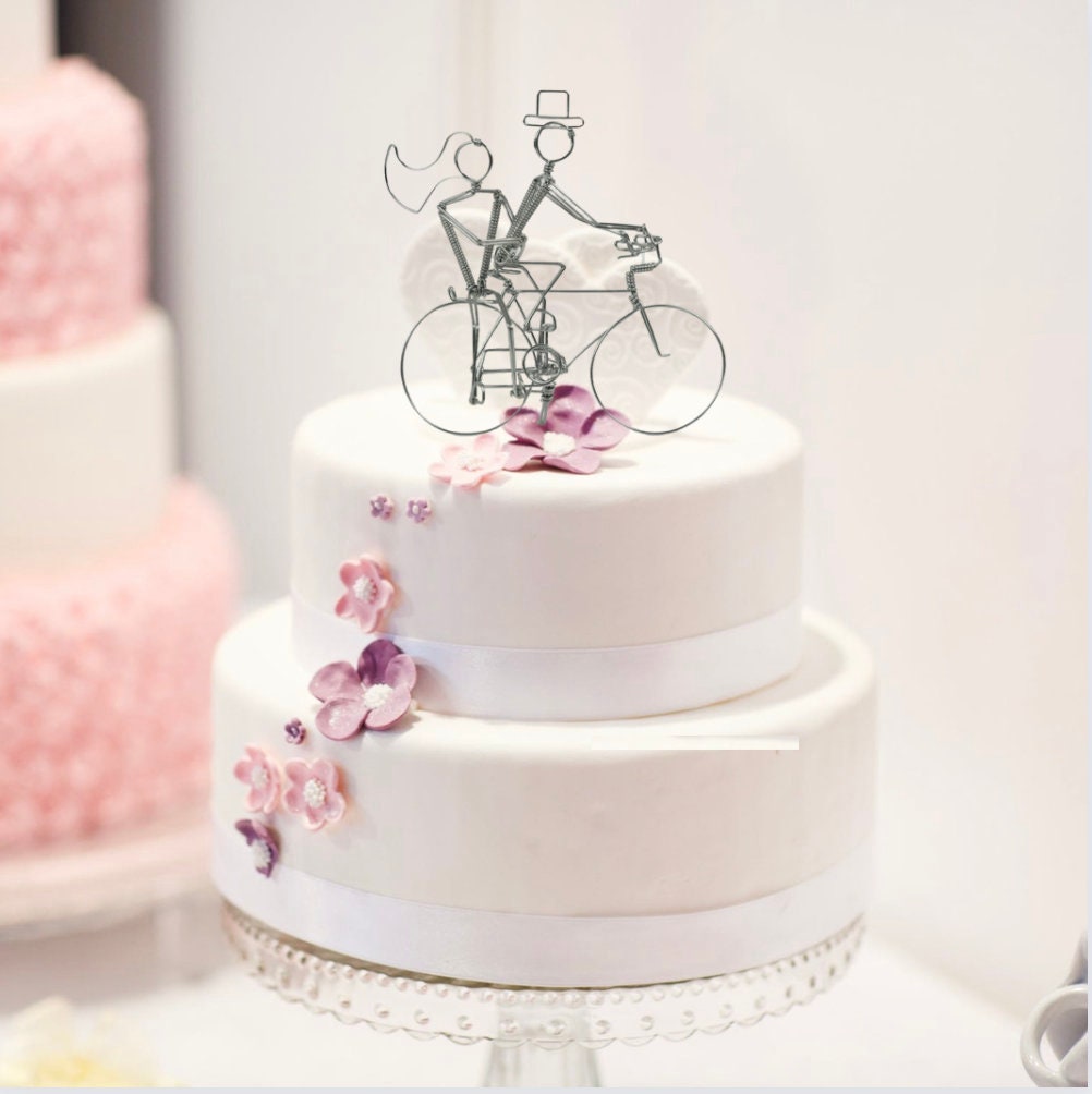 Double Riders Bicycle Wedding Cake Topper with Optional Personalization