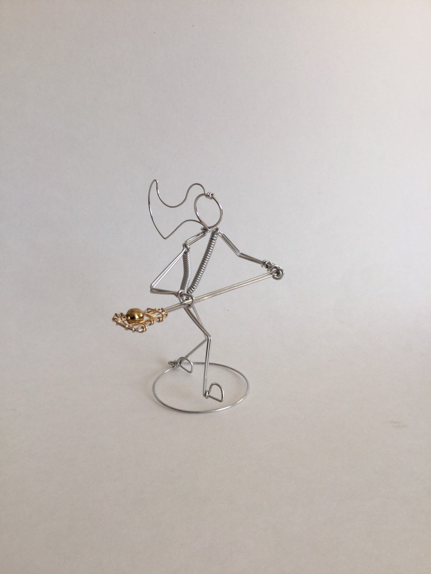 Lacrosse Player Ornament Freestanding Miniature Wire Sculpture, Gift for Sports Fans