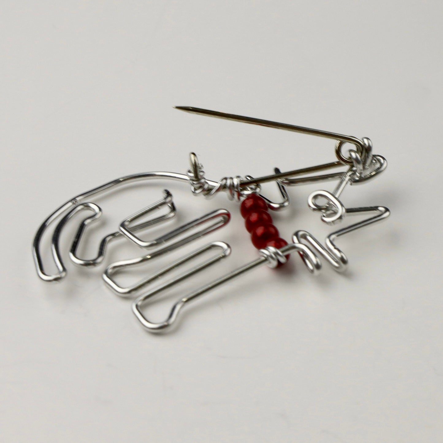 Seated Cat Brooch or Bookmark with Beaded Collar