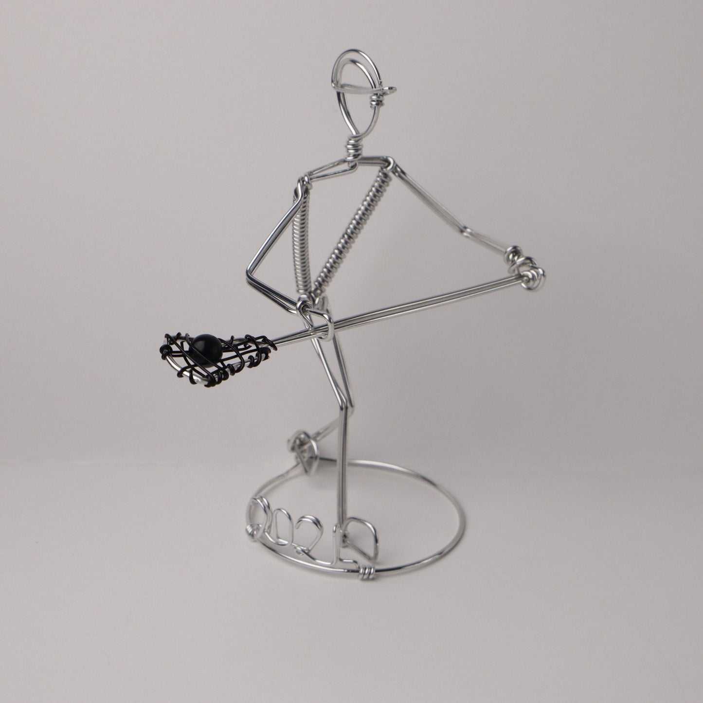 Lacrosse Player Ornament Freestanding Miniature Wire Sculpture, Gift for Sports Fans