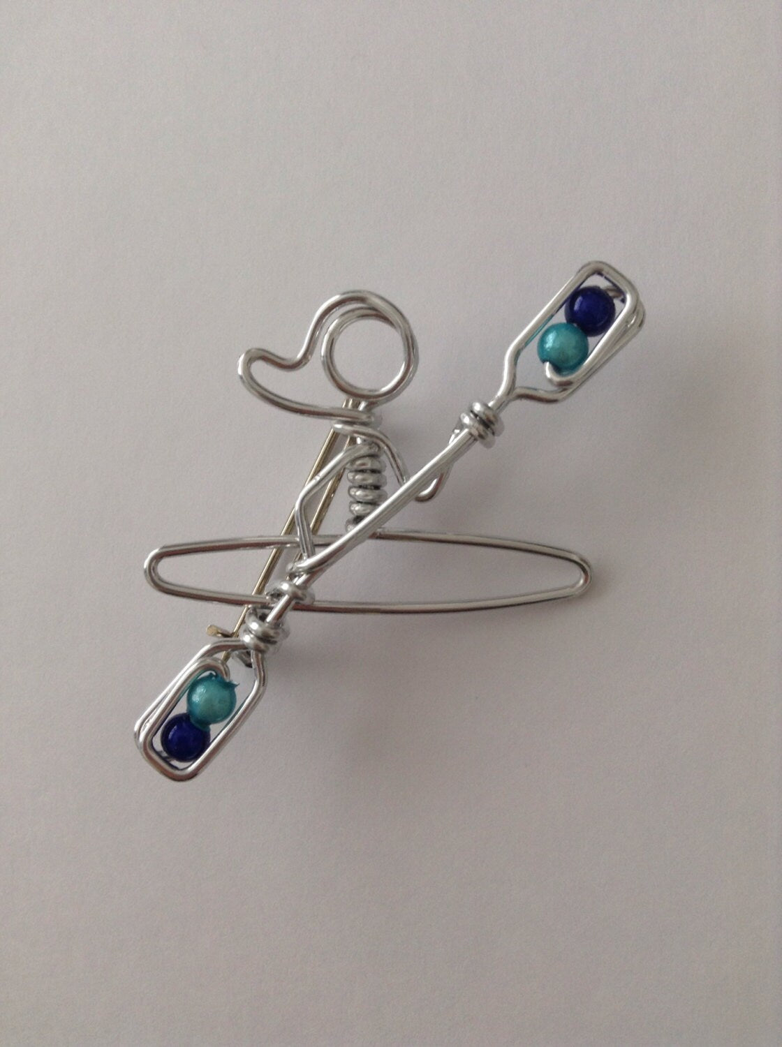 Kayak Brooch with Blue Beads // Gift for Kayakers