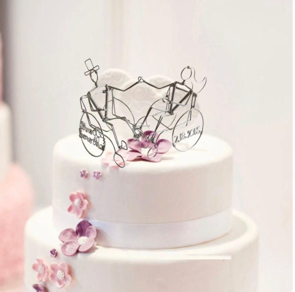 Wheelchair Wedding Cake Topper Personalized Wire Art Sculpture Ornament