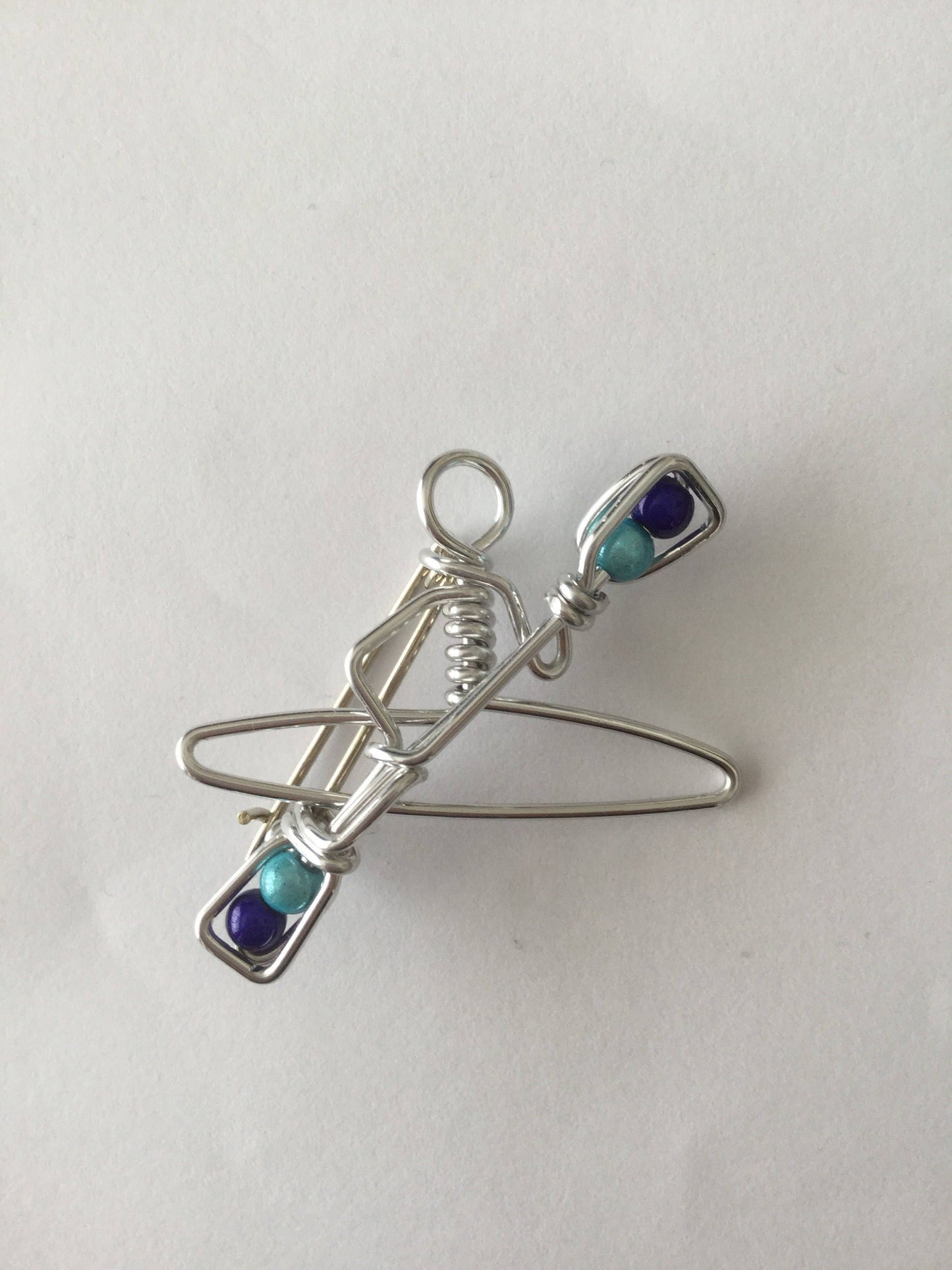 Kayak Brooch with Blue Beads // Gift for Kayakers