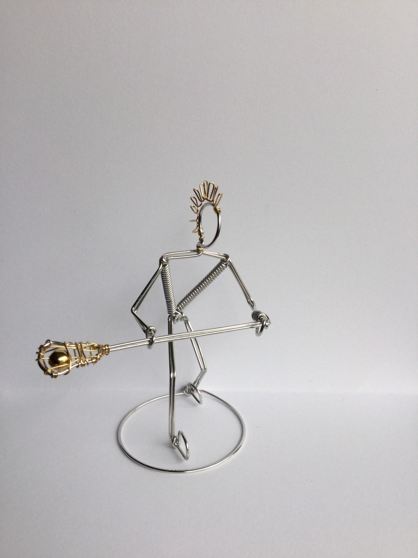 Lacrosse Player Ornament Freestanding Miniature Wire Sculpture, Gift for Sports Fans