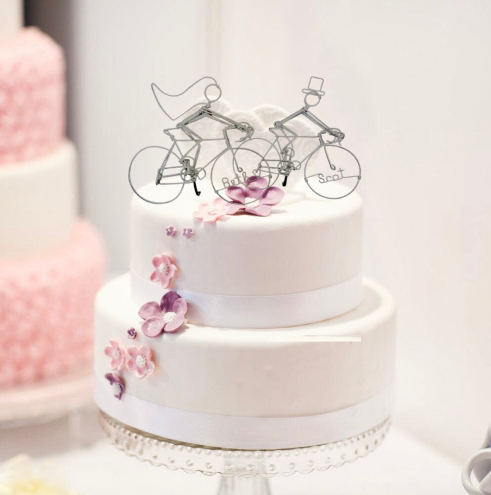 Bicycle Wedding Cake Topper Cyclists PERSONALIZED with Bride & Groom's Names