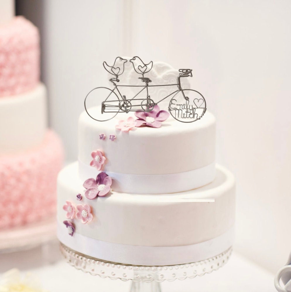 Tandem Bicycle Wedding Cake Topper with Birds