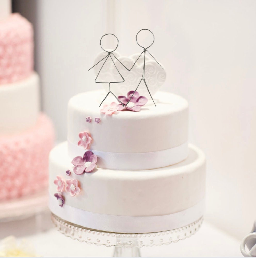 Boy and Girl Stick Figures Wedding Cake Topper