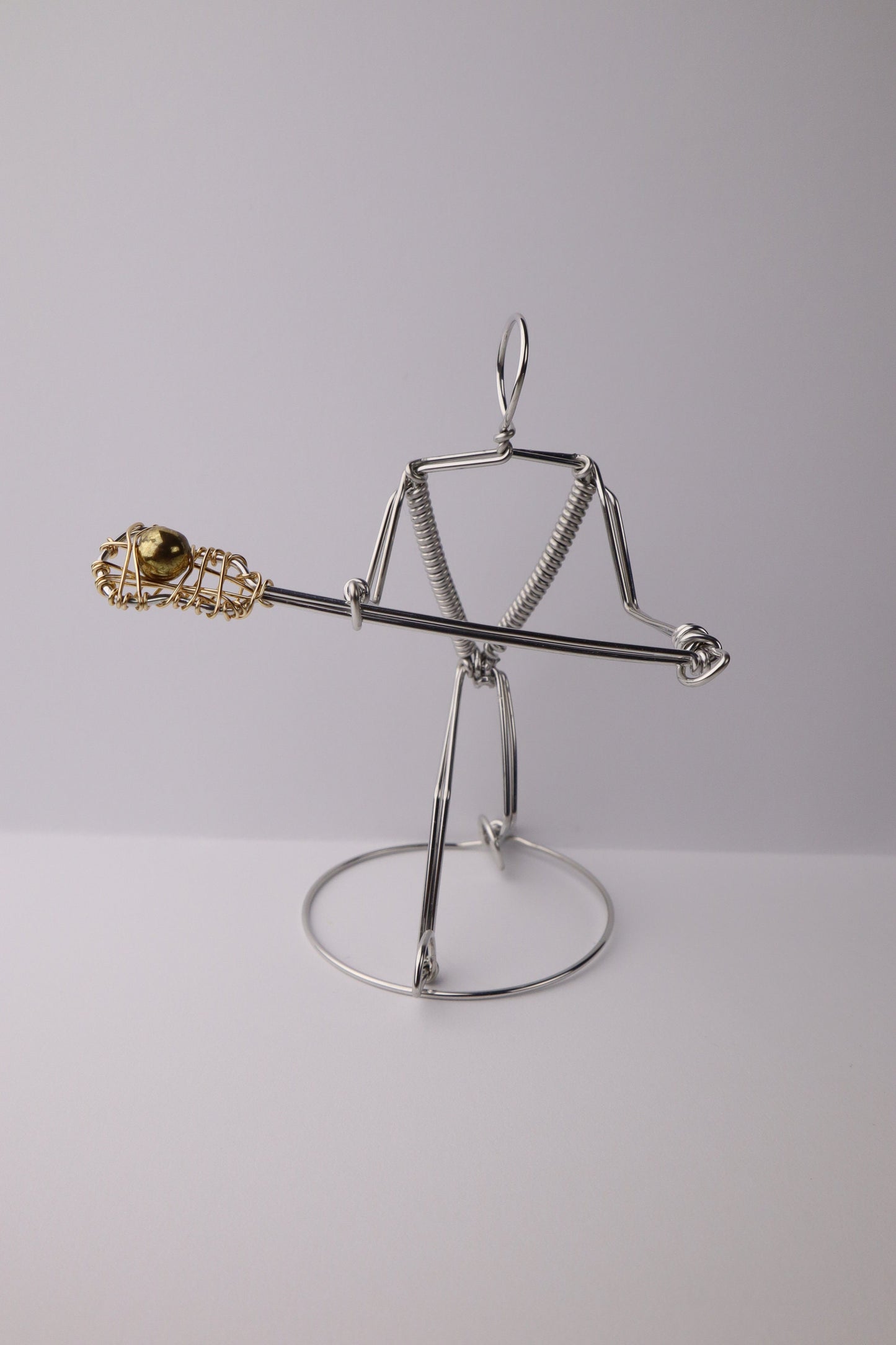 Lacrosse Player Ornament Freestanding Miniature Wire Sculpture, Gift for Sports Fans