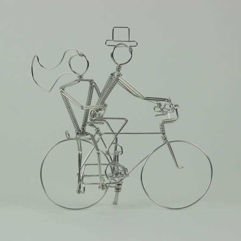 Double Riders Bicycle Wedding Cake Topper with Optional Personalization