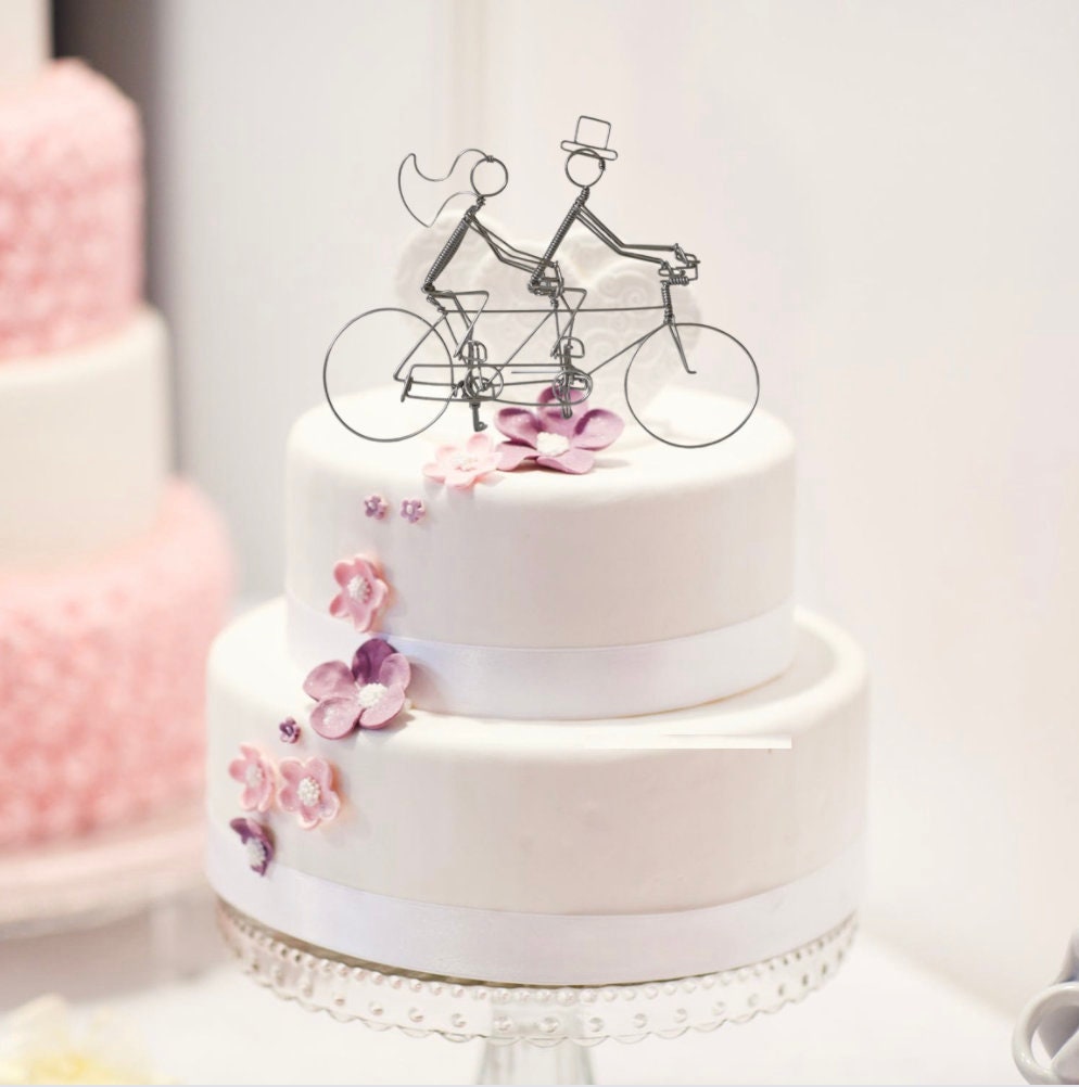 Tandem Bicycle with Riders Wedding Cake Topper