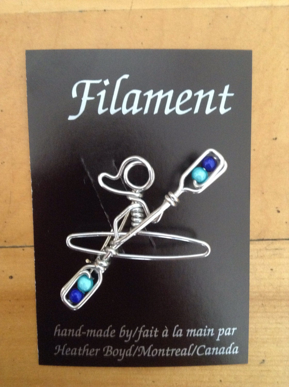 Kayak Brooch with Blue Beads // Gift for Kayakers