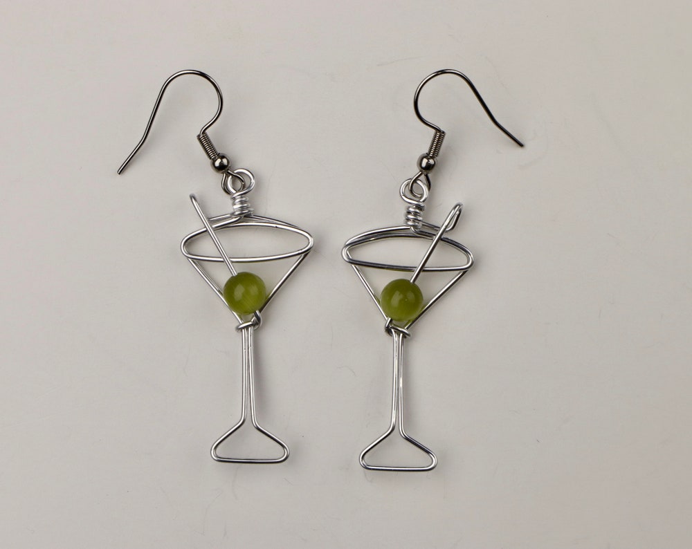 Martini Glass Earrings Unique Gift for Bartenders, Cocktail Earrings, Martini Olive