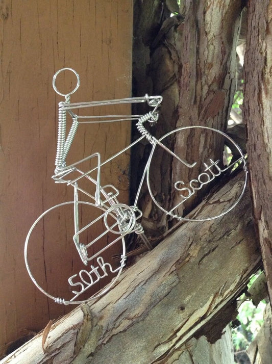 Personalized Bike Rider Sculpture, Cake Topper, Christmas Tree Ornament, Mountain or Racing Bicycle