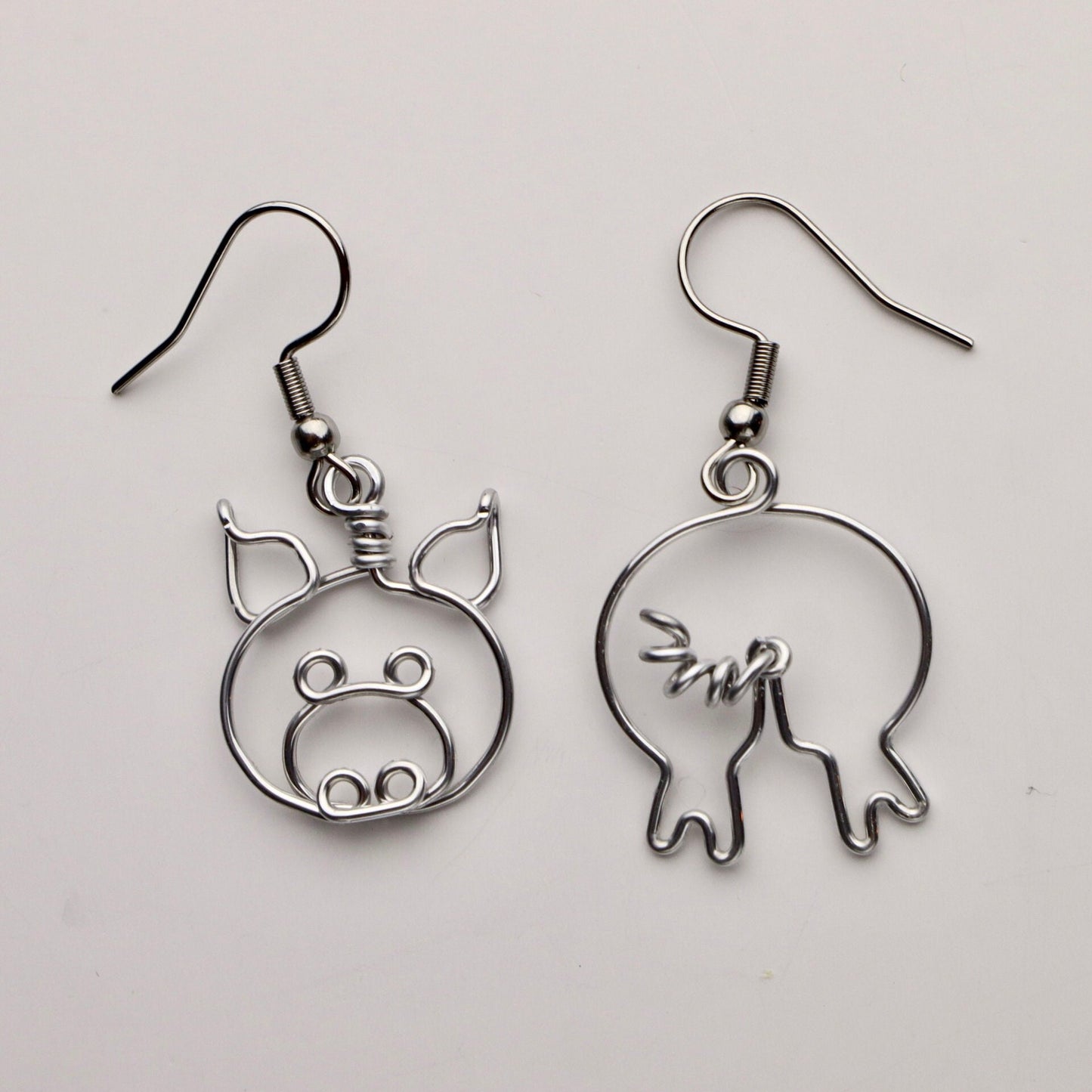 Wire Pig Face Earrings // Teacher Gifts // Dangling, Lightweight, Non-tarnish
