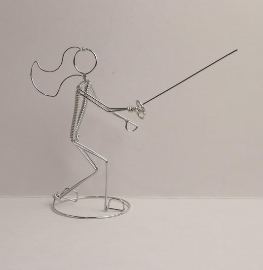Fencing Ornament Freestanding Miniature Wire Sculpture, Gift for Fencer