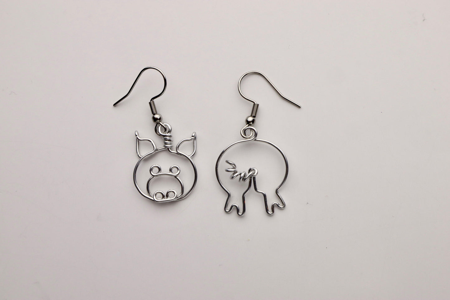 Wire Pig Face Earrings // Teacher Gifts // Dangling, Lightweight, Non-tarnish